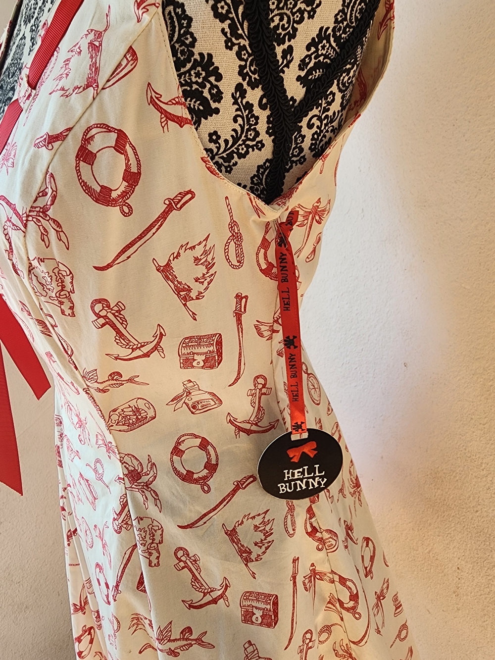BNWT!! Hell Bunny Ivory and Red Nautical Print Sundress - Picture 3 of 5